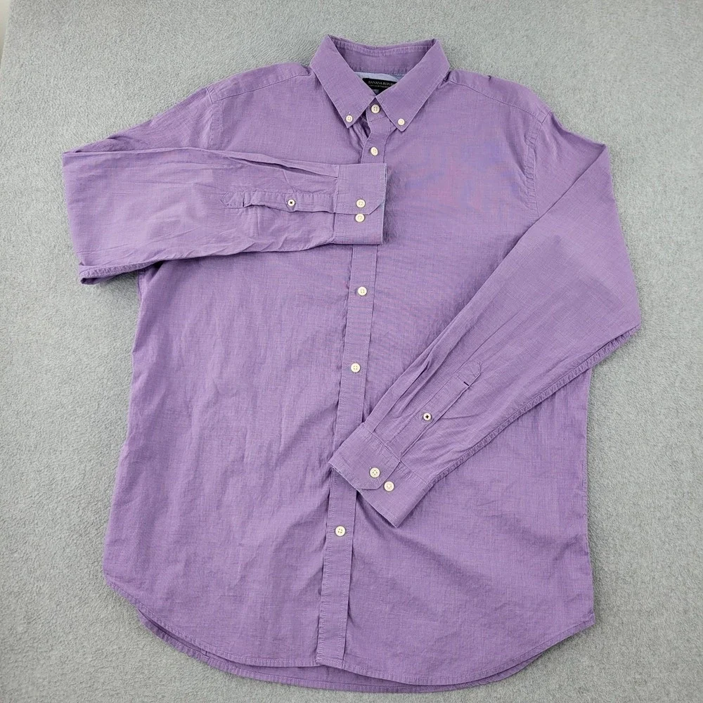 Banana Republic Shirt Mens XL Purple Solid Long Sleeve Button Up Slim Fit Casual